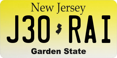 NJ license plate J30RAI
