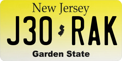 NJ license plate J30RAK