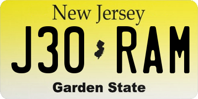 NJ license plate J30RAM