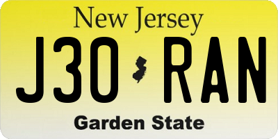NJ license plate J30RAN
