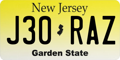 NJ license plate J30RAZ