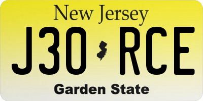 NJ license plate J30RCE