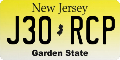 NJ license plate J30RCP