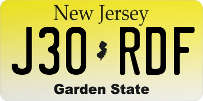NJ license plate J30RDF