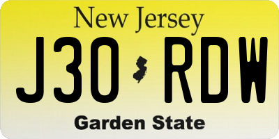 NJ license plate J30RDW