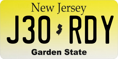NJ license plate J30RDY