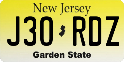 NJ license plate J30RDZ