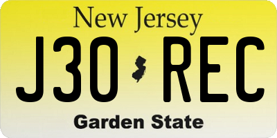 NJ license plate J30REC