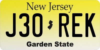 NJ license plate J30REK
