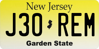 NJ license plate J30REM