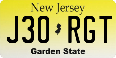 NJ license plate J30RGT