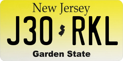 NJ license plate J30RKL