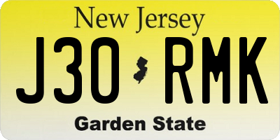 NJ license plate J30RMK