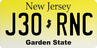NJ license plate J30RNC