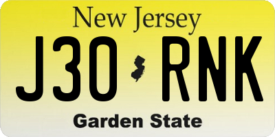 NJ license plate J30RNK