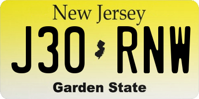 NJ license plate J30RNW