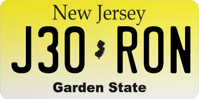 NJ license plate J30RON