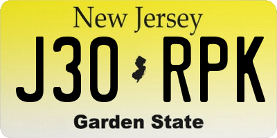 NJ license plate J30RPK