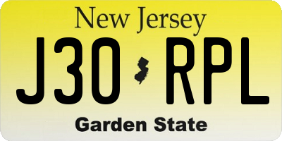 NJ license plate J30RPL