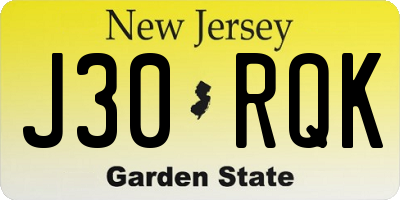 NJ license plate J30RQK