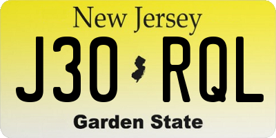 NJ license plate J30RQL