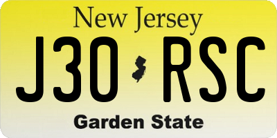 NJ license plate J30RSC