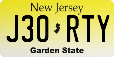 NJ license plate J30RTY