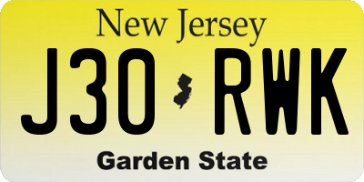 NJ license plate J30RWK