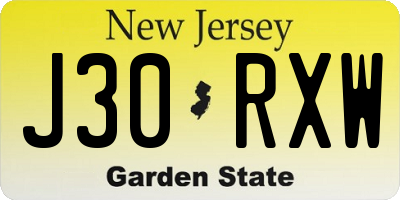 NJ license plate J30RXW
