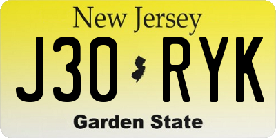 NJ license plate J30RYK