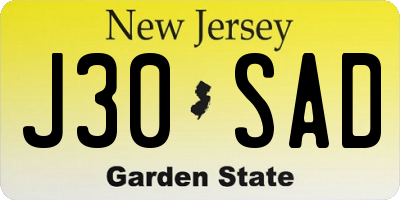 NJ license plate J30SAD