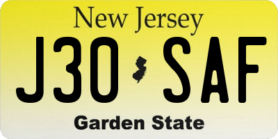 NJ license plate J30SAF