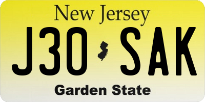 NJ license plate J30SAK
