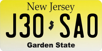 NJ license plate J30SAO