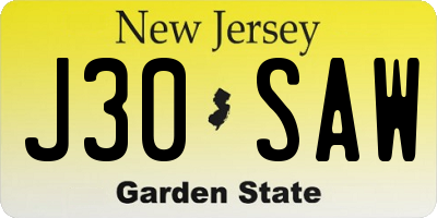 NJ license plate J30SAW