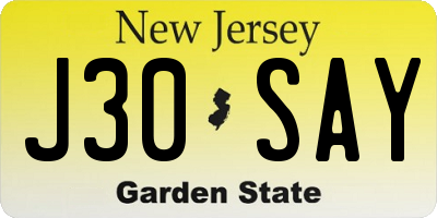 NJ license plate J30SAY