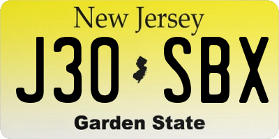 NJ license plate J30SBX