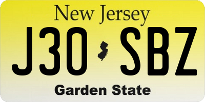 NJ license plate J30SBZ