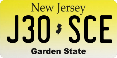 NJ license plate J30SCE