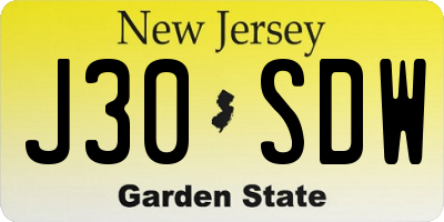NJ license plate J30SDW