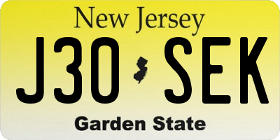NJ license plate J30SEK