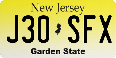 NJ license plate J30SFX