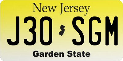NJ license plate J30SGM