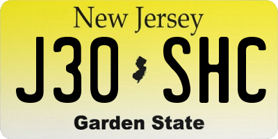 NJ license plate J30SHC