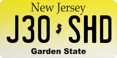 NJ license plate J30SHD