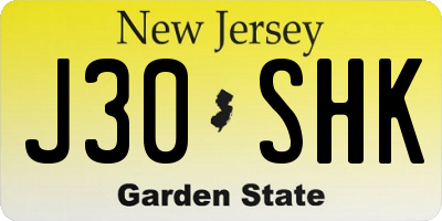 NJ license plate J30SHK