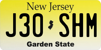 NJ license plate J30SHM