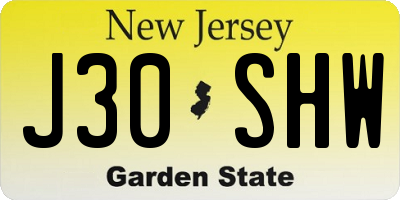 NJ license plate J30SHW