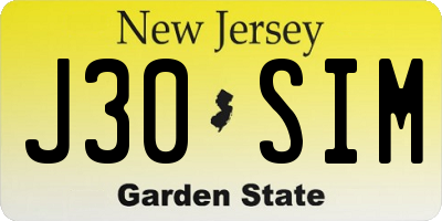 NJ license plate J30SIM