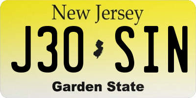 NJ license plate J30SIN